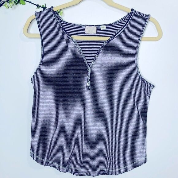 Anthropologie Postage Stamp Gray White Stripe Tank - Picture 1 of 11